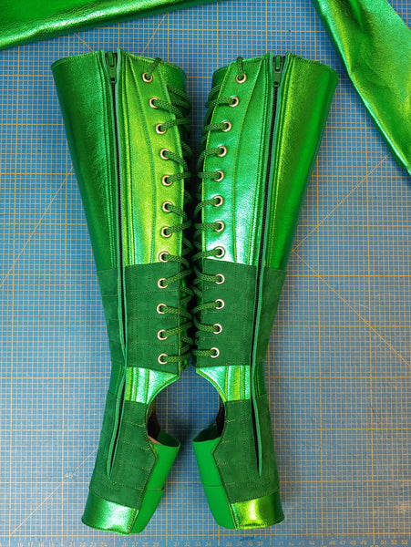 Green METALLIC Aerial boots w/ Suede Grip & ZIP