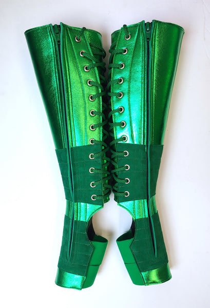 Green METALLIC Aerial boots w/ Suede Grip & ZIP
