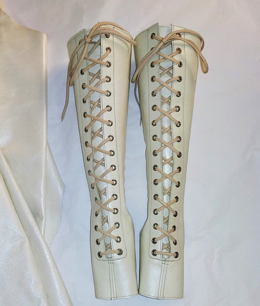 Pearl Cream Aerial boots w/ FRONT Lacing +ZIP