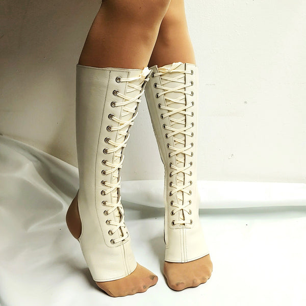 Pearl Cream Aerial boots w/ FRONT Lacing +ZIP