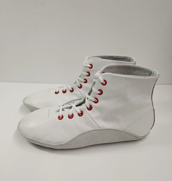 White Tightrope Ankle Boots w/ RED eyelets