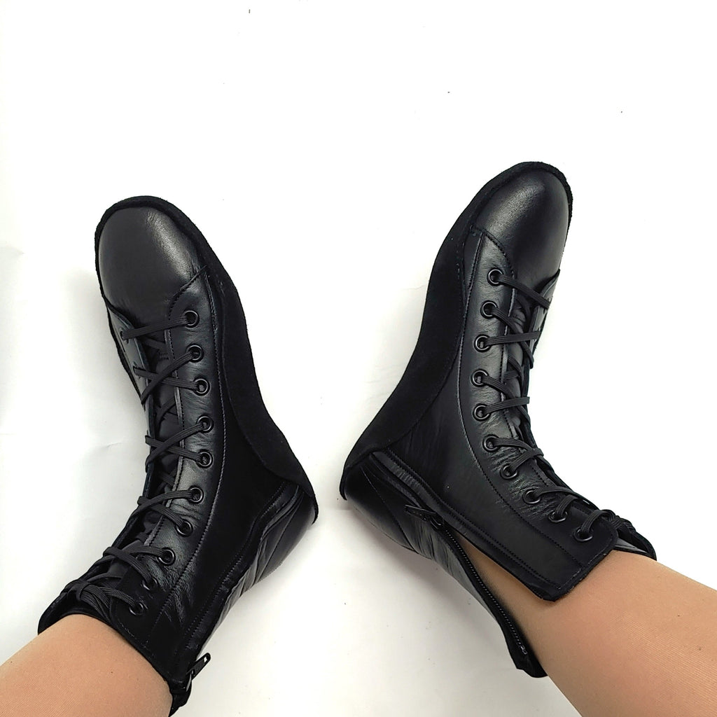 CUSTOM MADE Black Tightrope Boots w/inside Zip