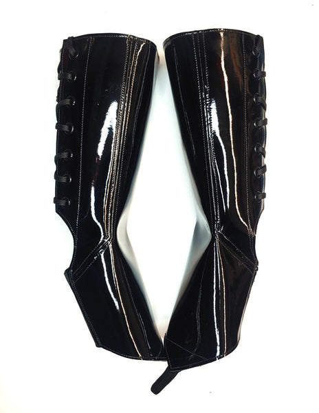 READY MADE Black Patent Pole Gaiters with toe sling Size 1-2