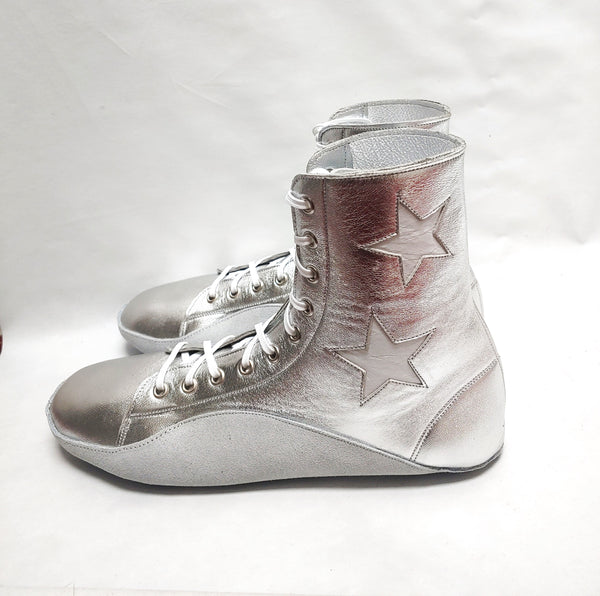 CUSTOM MADE Silver Tightrope Boots w/ White Stars