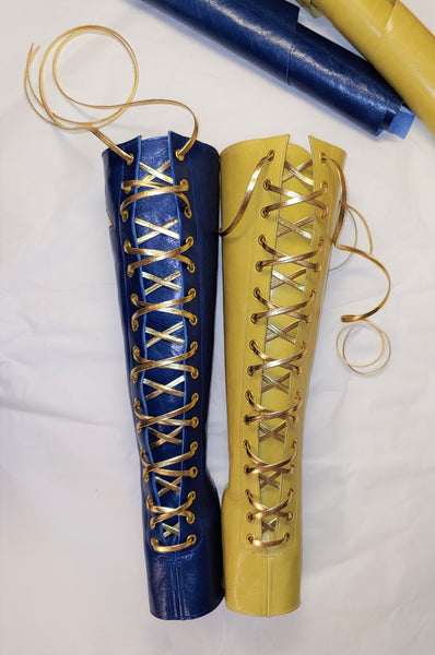 2 Tone Aerial boots w/ FRONT Lacing- Yellow/Blue + 3 Gold Stars