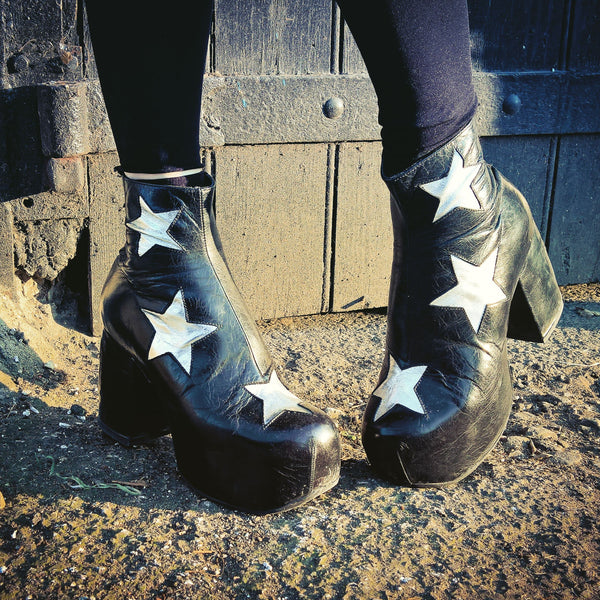 STARDUST Platform Ankle Boots - Black with Silver Stars