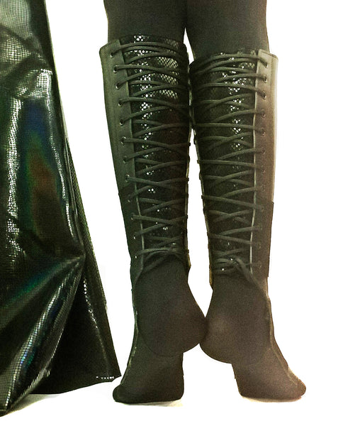 Black Aerial boots w/ Reflective Snake Print Back + Suede Grip