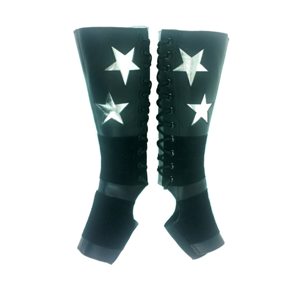 Black Aerial boots w/ Silver metallic DOUBLE STARS + Suede Grip