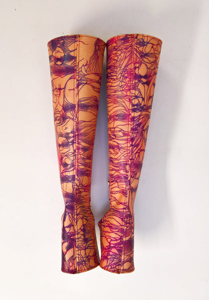 Isabella Mars X Black Fox Bindery - Craquelé varnish Nude Leather Aerial Boots