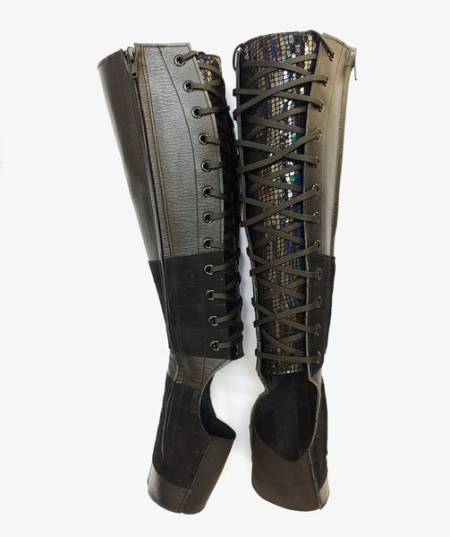 Black Aerial boots Reflective Snake print back w/ Suede Grip + side ZIP
