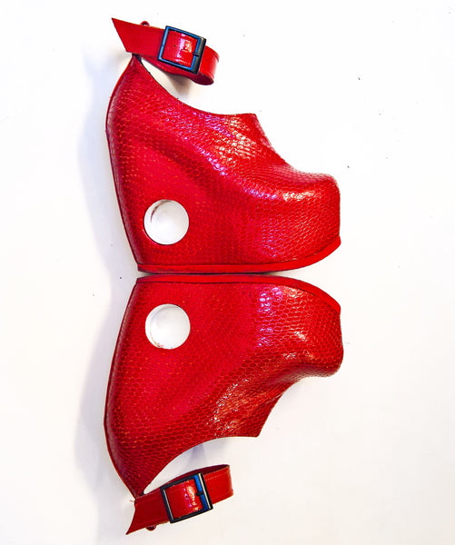 PEEPHOLE Platform Shoes - Red Patent Leather & Perspex hole