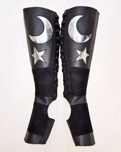 Black Aerial boots w/ Silver MOON & STAR + Suede Grip