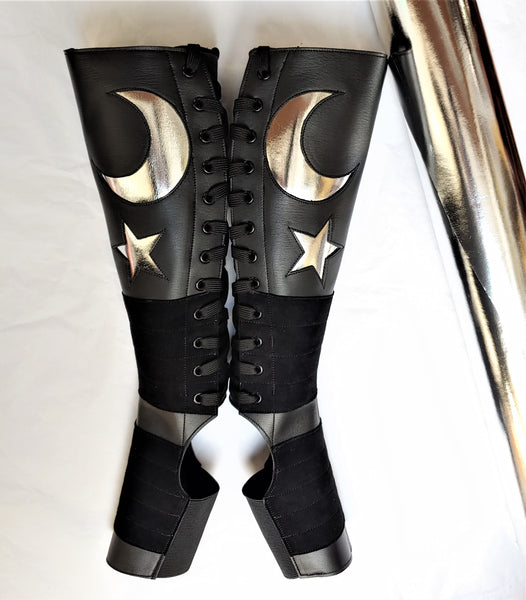 Black Aerial boots w/ Silver MOON & STAR + Suede Grip