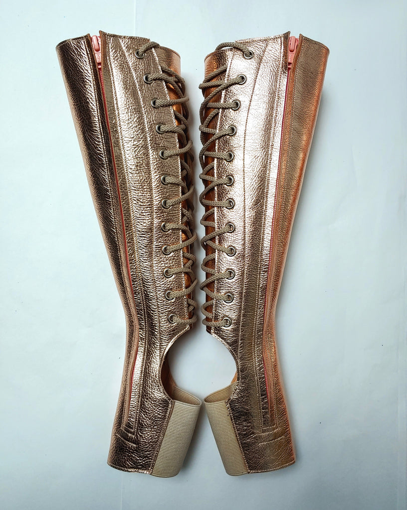 Rose Gold Aerial Boots w/ inside ZIP w/ Suede Grip option