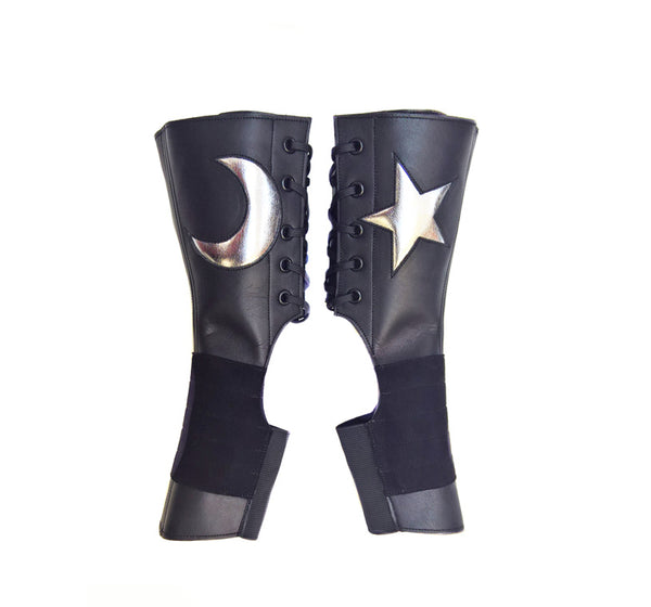 SHORT Black Aerial boots w/ Silver metallic MOON & STAR + Suede Grip