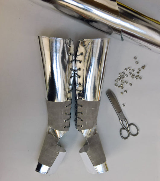 SILVER "Mirror Metallic" Leather Aerial boots w/ Suede Grip