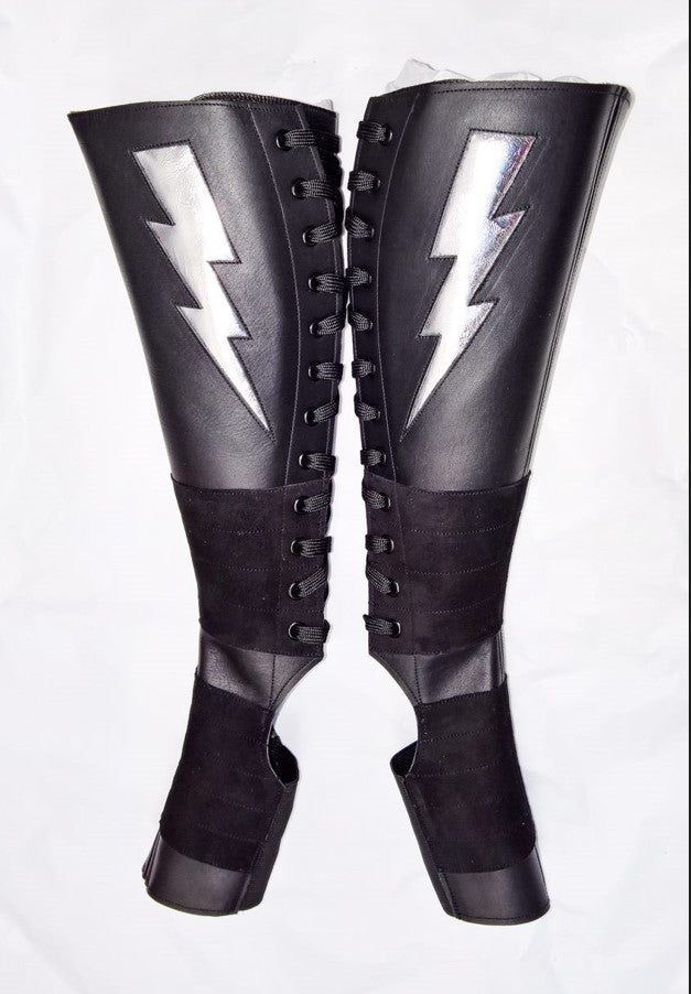 Black Aerial boots w/ Silver metallic ZIGGY Bolt + Suede Grip and ZIP