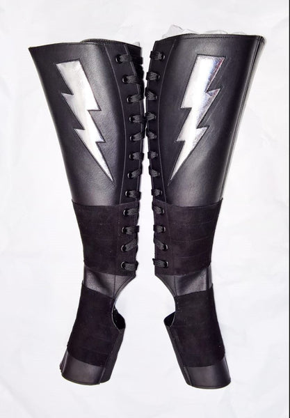 Black Aerial boots w/ Silver metallic ZIGGY Bolt + Suede Grip and ZIP