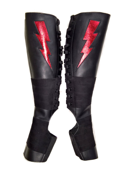 Black Aerial boots w/ Red metallic ZIGGY Bolt + Suede Grip