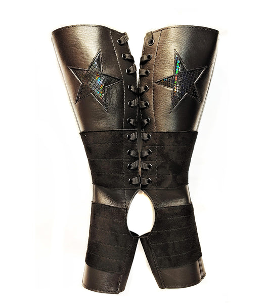Black Aerial boots w/ Black REFLECTIVE SNAKE PRINT STAR + Suede Grip