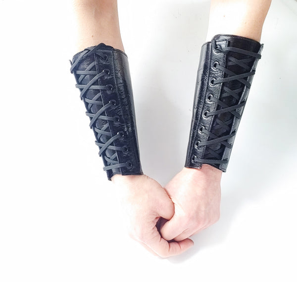 BLACK Leather cuff style Gauntlets