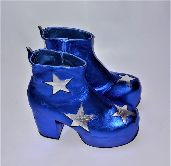 STARDUST Platform Ankle Boots - Blue metallic with Silver Stars