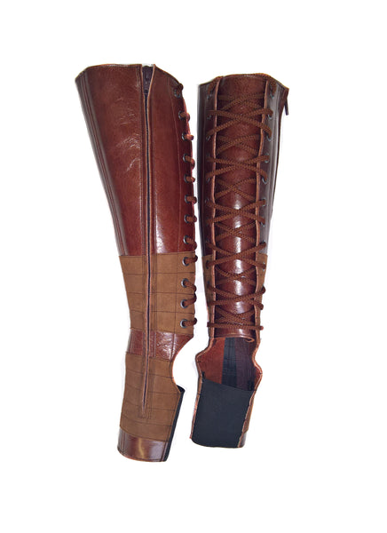 BROWN Leather Aerial boots w/ inside ZIP + Suede Grip