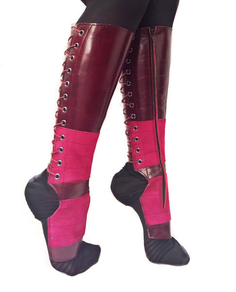 BURGUNDY Leather Aerial boots w/ inside ZIP + Suede Grip