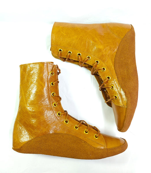 CUSTOM MADE Tan Leather Tightrope Boots