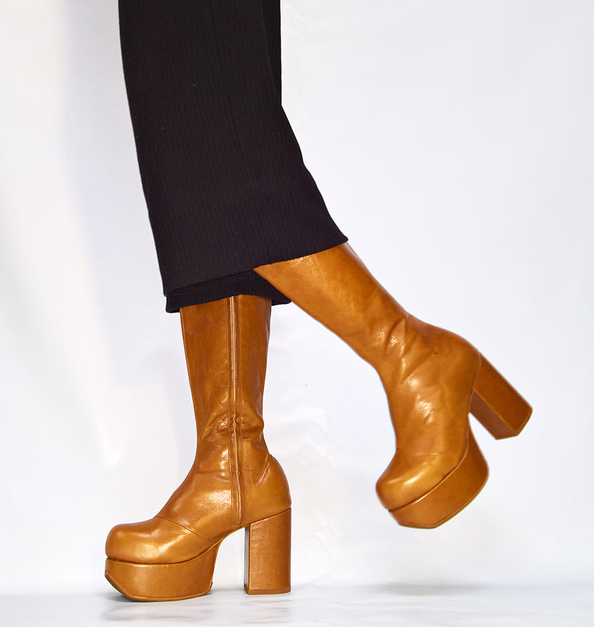 Platform Knee Boots Caramel