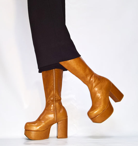 Platform Knee Boots Caramel
