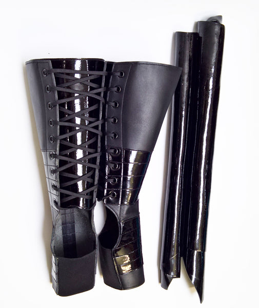 Black Aerial & POLE DANCE boots w/ Patent panels