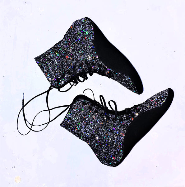 Silver & Black Glitter Tightrope Boots