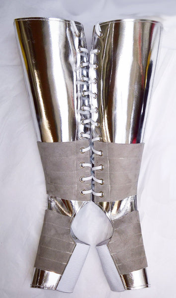 SILVER "Mirror Metallic" Leather Aerial boots w/ Suede Grip