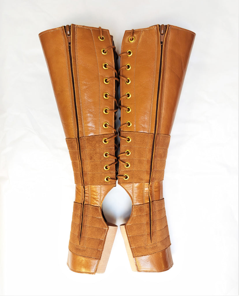 TAN Leather Aerial boots w/ inside ZIP + Suede Grip