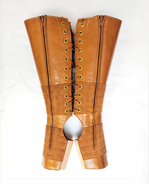 TAN Leather Aerial boots w/ inside ZIP + Suede Grip