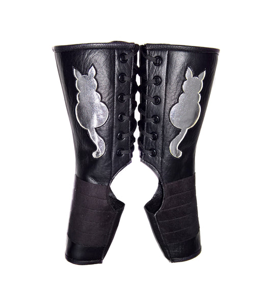 "Kitty" SHORT Black Aerial boots w/ metallic Cat + Grip Panel