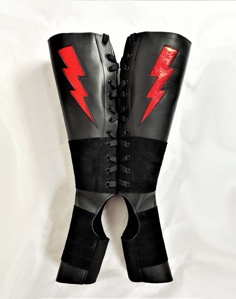Black Aerial boots w/ Red metallic ZIGGY Bolt + Suede Grip