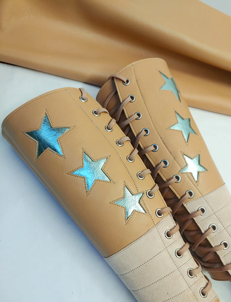 Nude Aerial boots w/SEA GREEN Stars + Suede Grips
