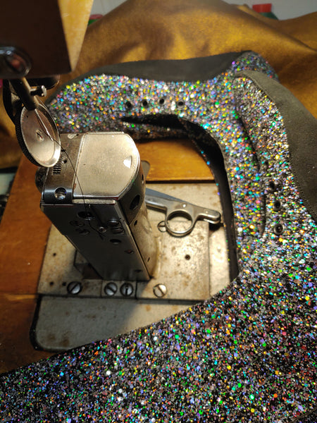 CUSTOM Silver & Black Glitter Tightrope KNEE HIGH Boots