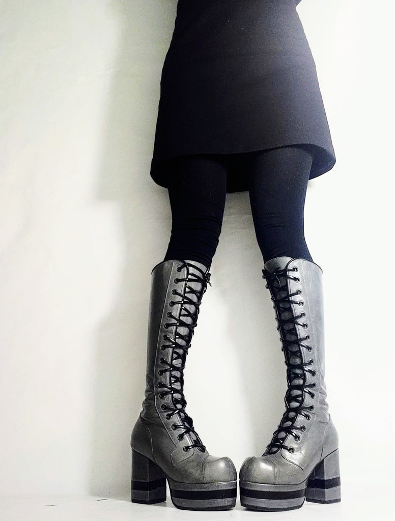 70s style 2 Tone Red Black Platform knee high Handmade Boots Isabella Mars