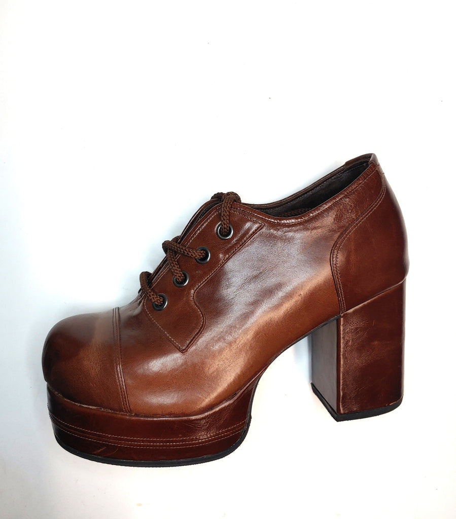 70s style chestnut brown city platform shoes handmade