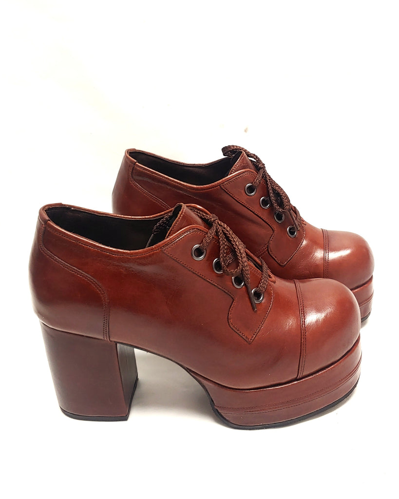 70s style chestnut brown city platform shoes handmade – Isabella Mars