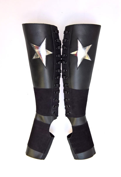 Black Aerial boots w/ Silver metallic STAR + Suede Grip