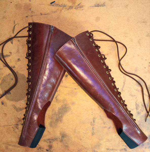 Brown Aerial boots w/ FRONT Lacing + side ZIP