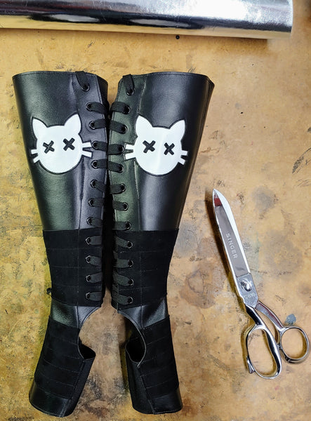 Black Aerial boots w/ Cartoon Cat + Suede Grip & inside ZIP