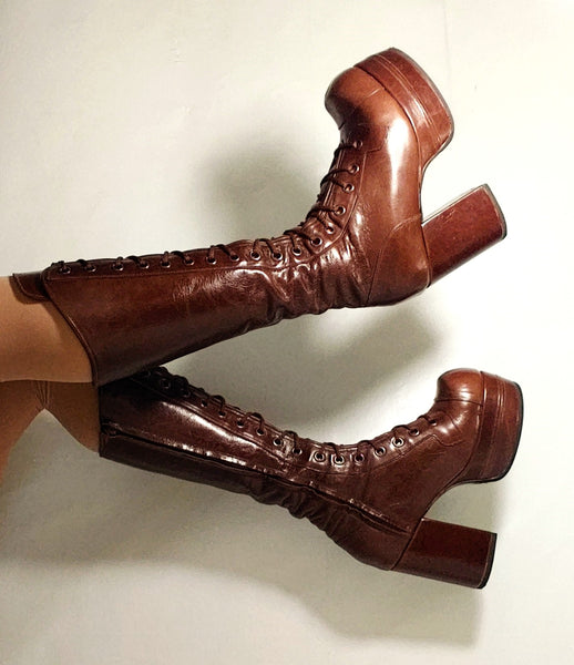 Chestnut Knee High Platform Boots