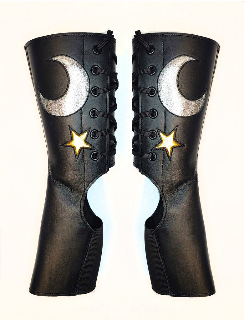 SHORT Black Aerial boots w/ Silver MOON + Gold STAR