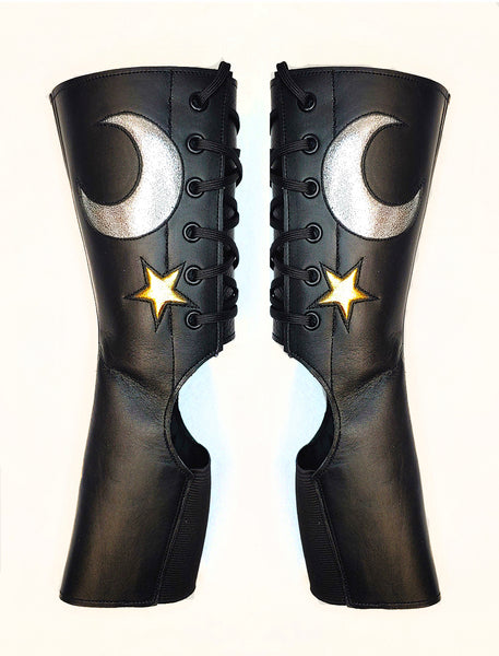 SHORT Black Aerial boots w/ Silver MOON + Gold STAR