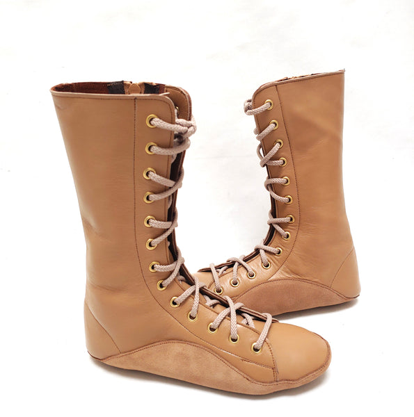 CUSTOM MADE Beige/Camel Tightrope Extra Hi-Top Boots w/ZIP